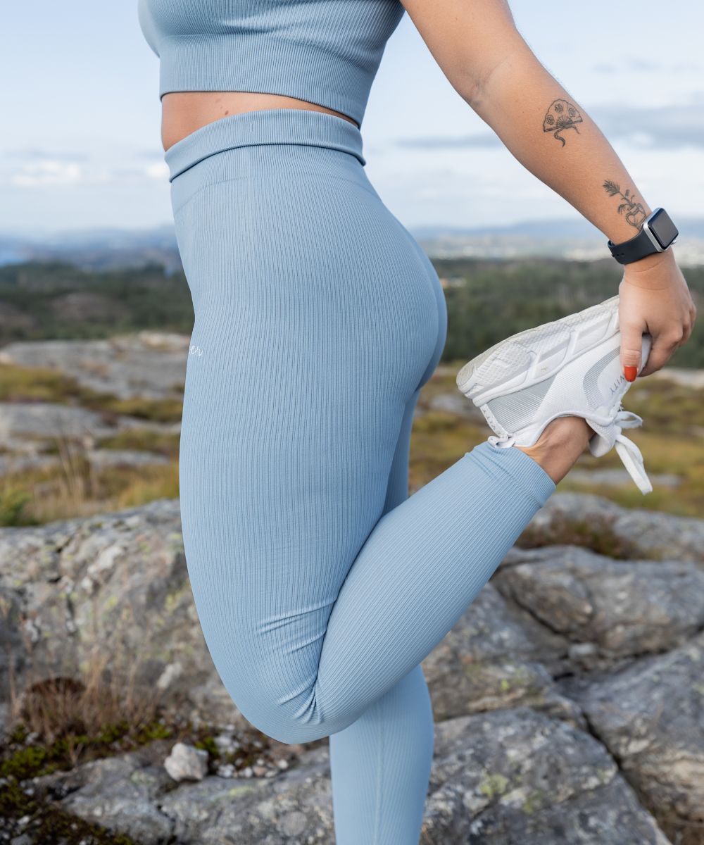 Wherever Stone Blue Ribbed Seamless Tights