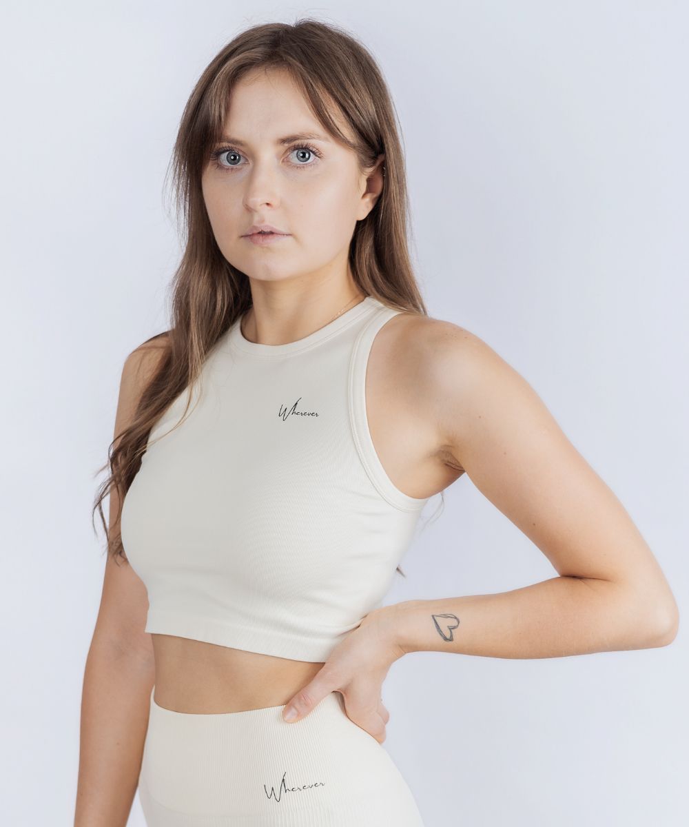 Wherever Creamy Cute Ribbed Seamless Crop Top