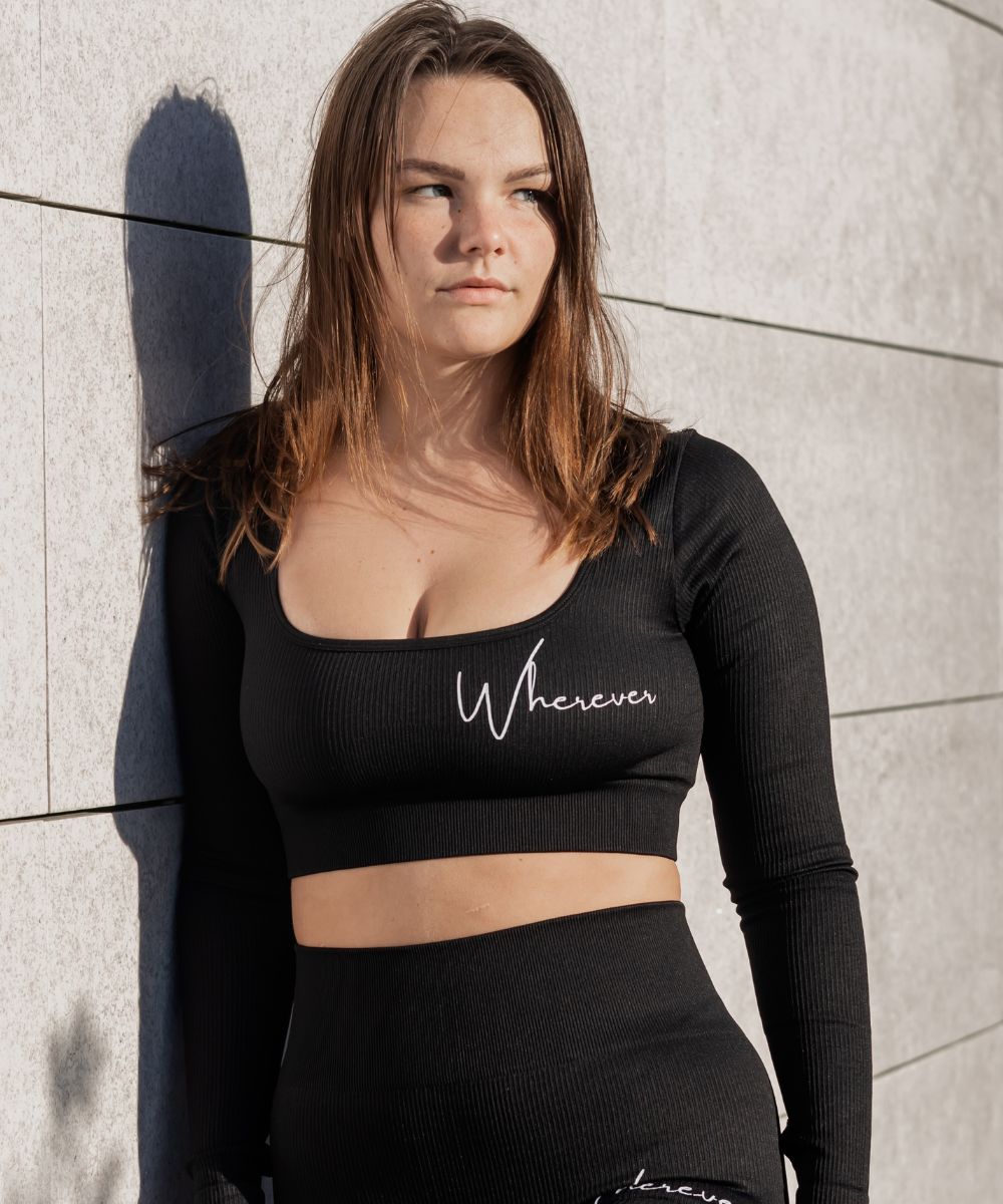 Wherever Black Ribbed Seamless Crop Longsleeve