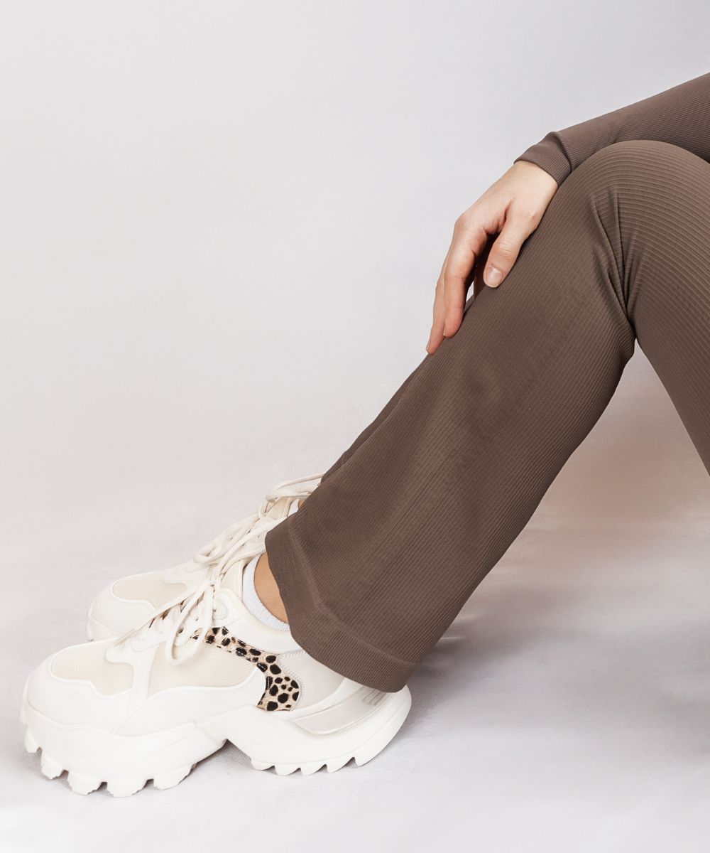 Wherever Brown Grey Flare Seamless Ribbed Pants