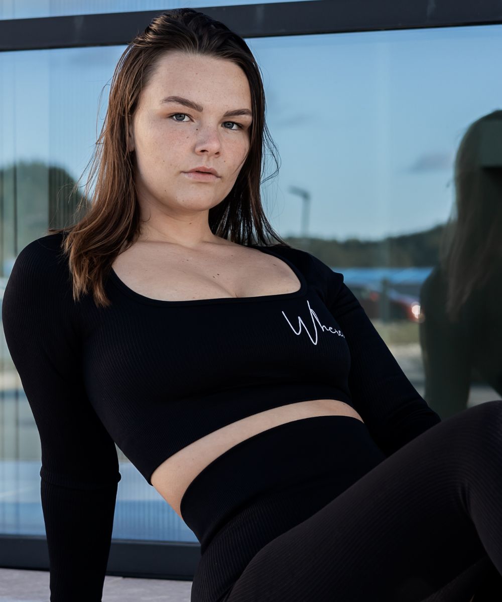 Wherever Black Ribbed Seamless Crop Longsleeve