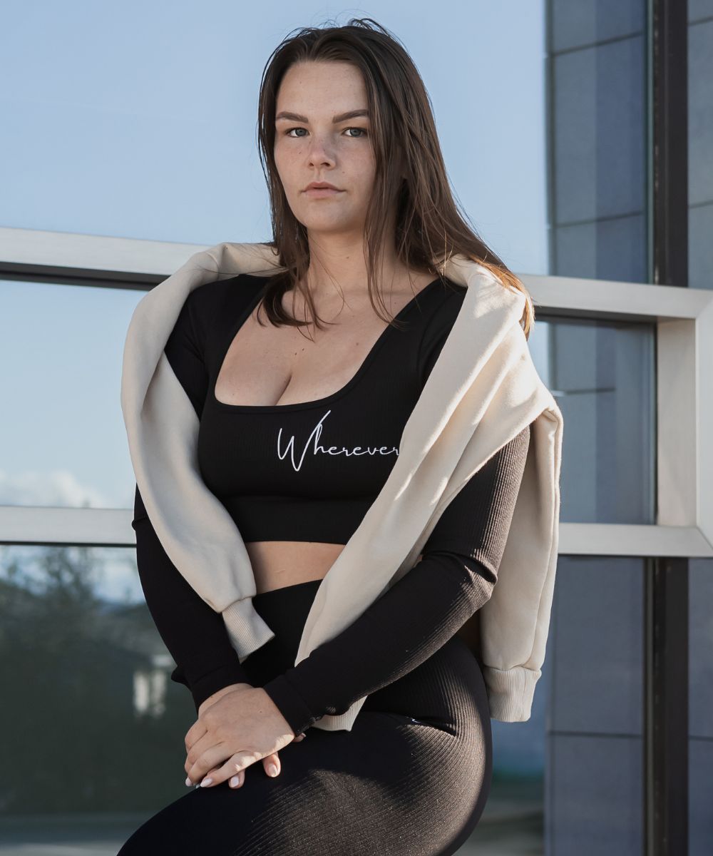 Wherever Black Ribbed Seamless Crop Longsleeve