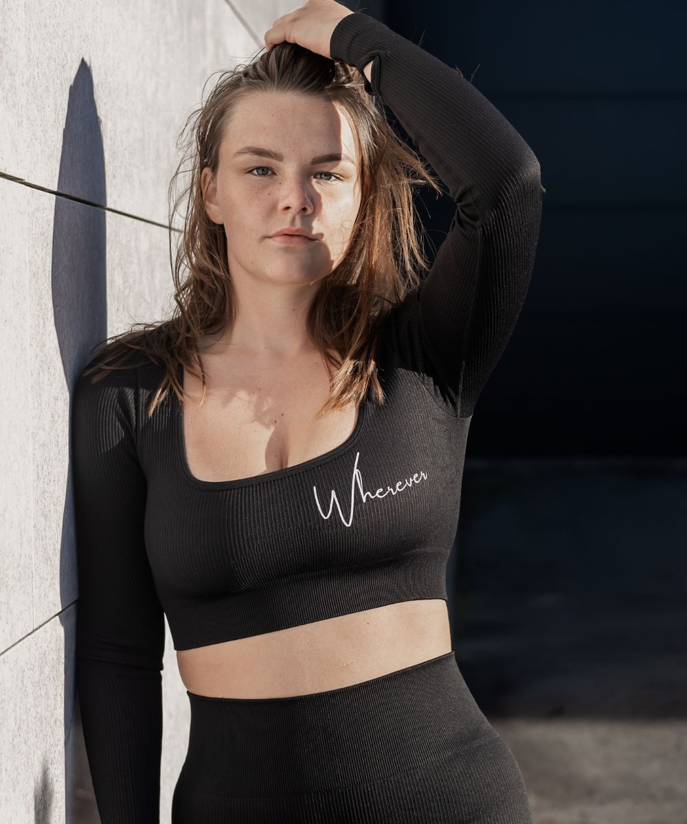 Wherever Black Ribbed Seamless Crop Longsleeve