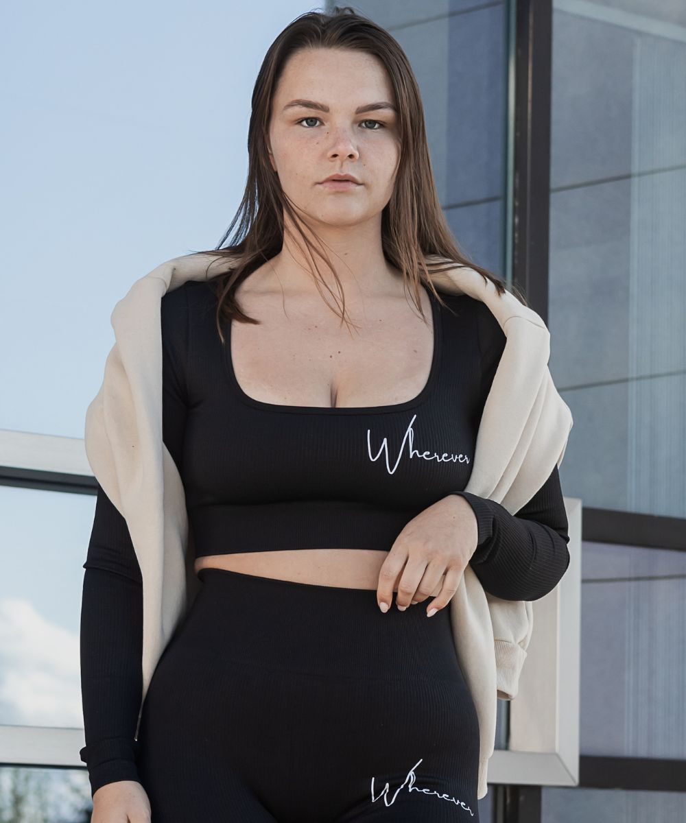 Wherever Black Ribbed Seamless Crop Longsleeve