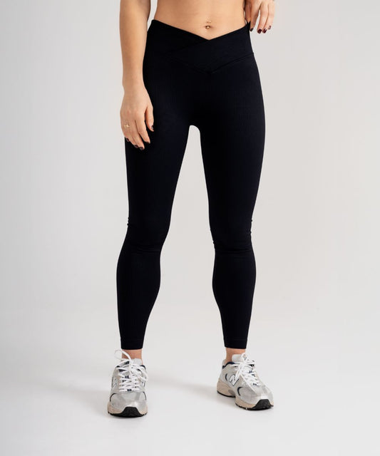 Wherever V- Shape Black Ribbed Seamless Tights