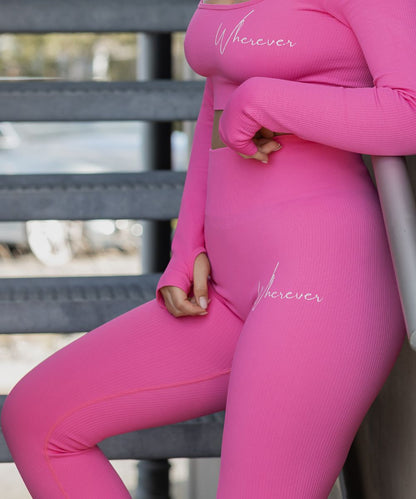 Wherever Dark Pink Ribbed Seamless Tights