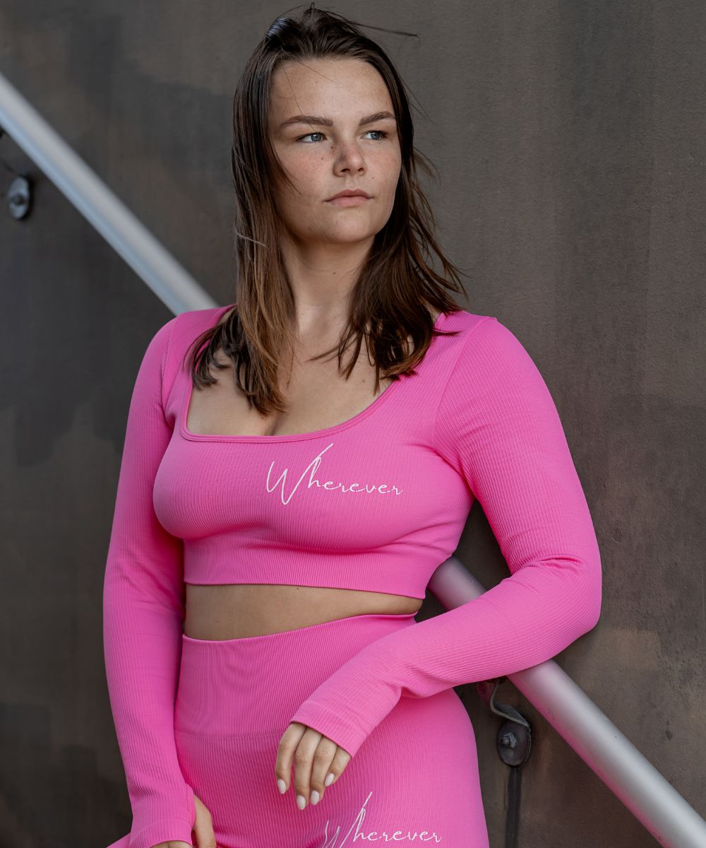 Wherever Dark Pink Ribbed Seamless Crop Longsleeve