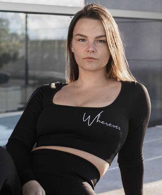 Wherever Black Ribbed Seamless Crop Longsleeve